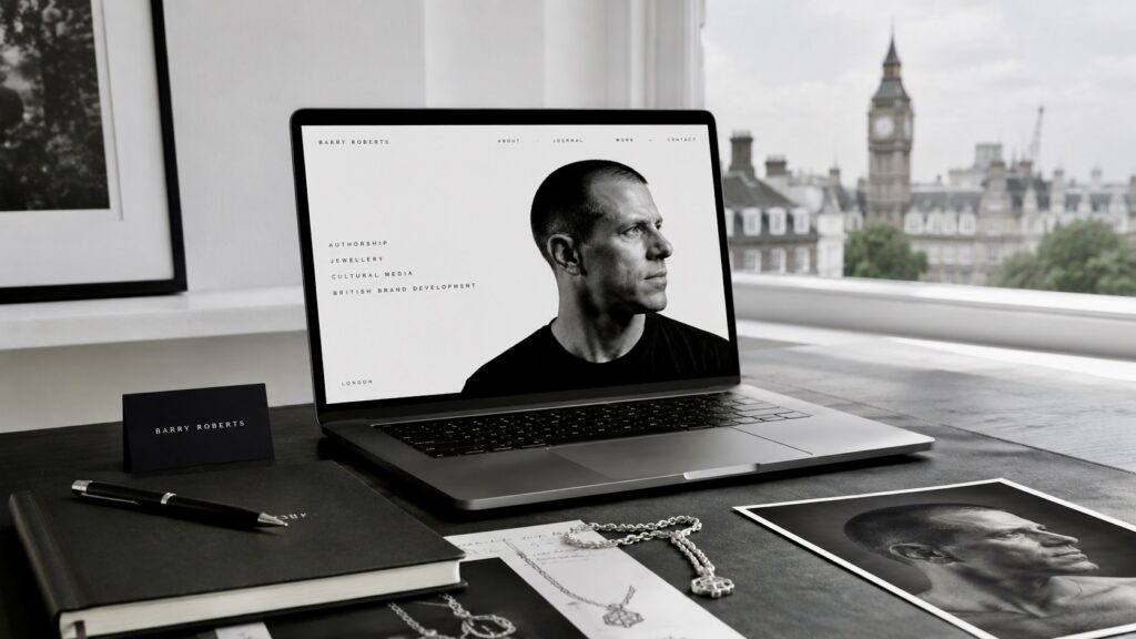 Barry Roberts Minimalist workspace with London view